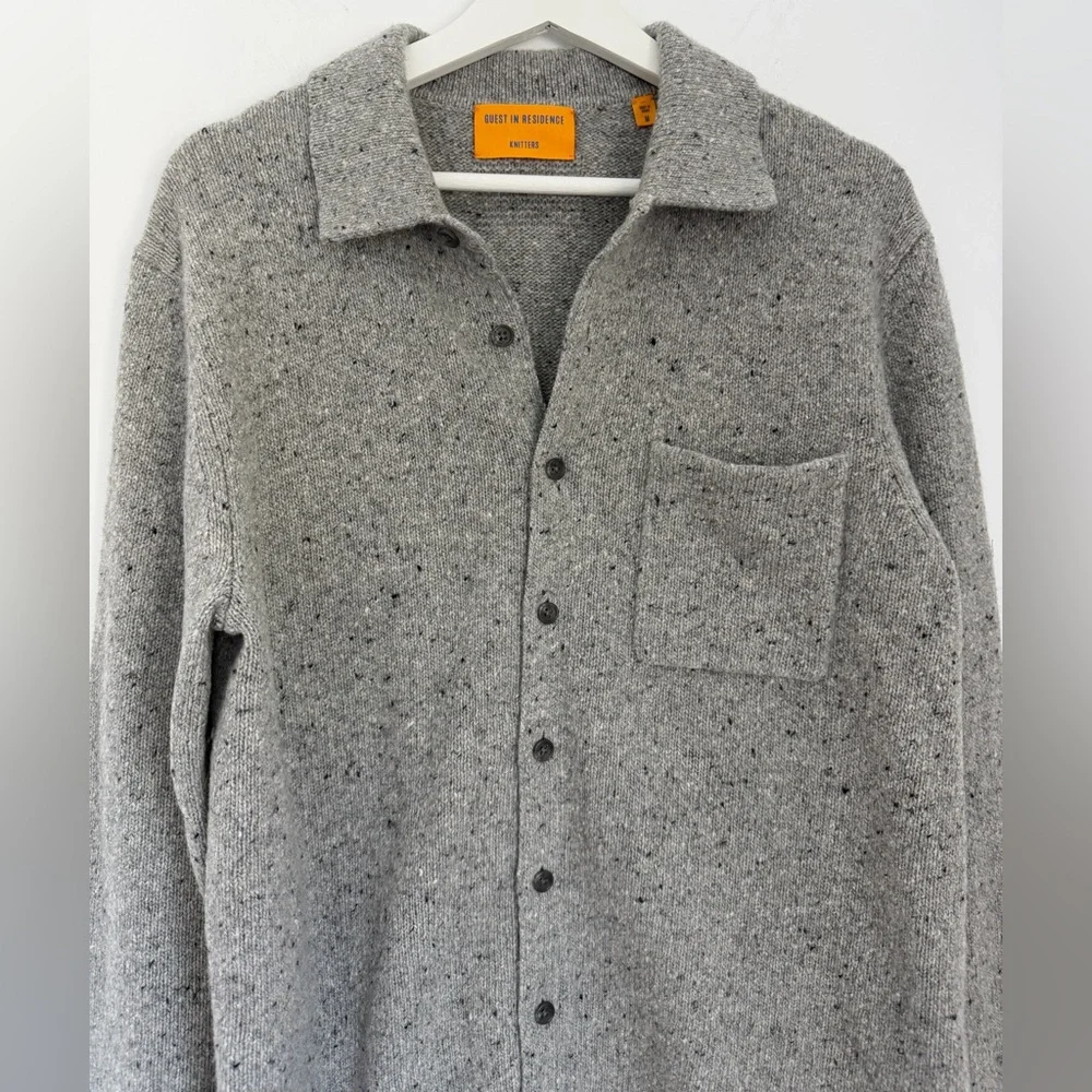 Guest in Residence Medium Grey Donegal Speckled Button-Up Sweater Shirt Jacket